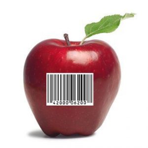 Código de barras en una manzana